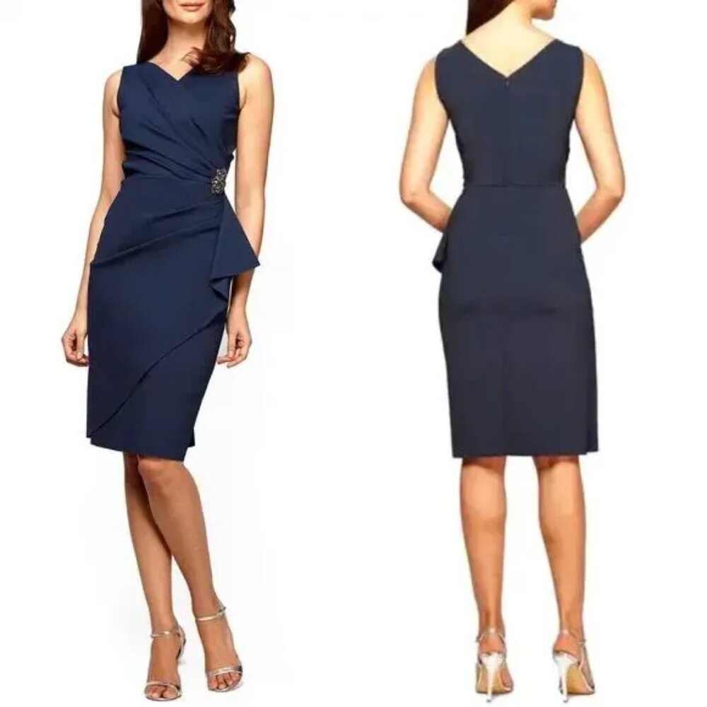 Alex Evenings Women's Side Ruched Cocktail Dress Navy size 4
